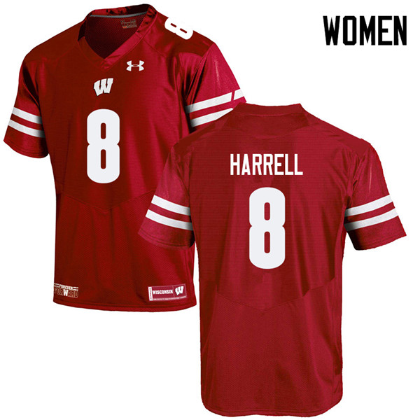 Wisconsin Badgers Women's #8 Deron Harrell NCAA Under Armour Authentic Red College Stitched Football Jersey DN40X20NT